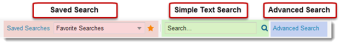 Search Area: Saved Searches, Simple full text Search, Advanced Search